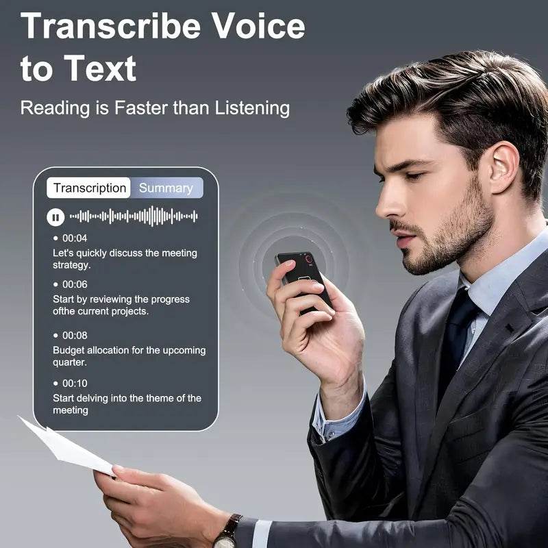 AI diktofonas su transkripcija