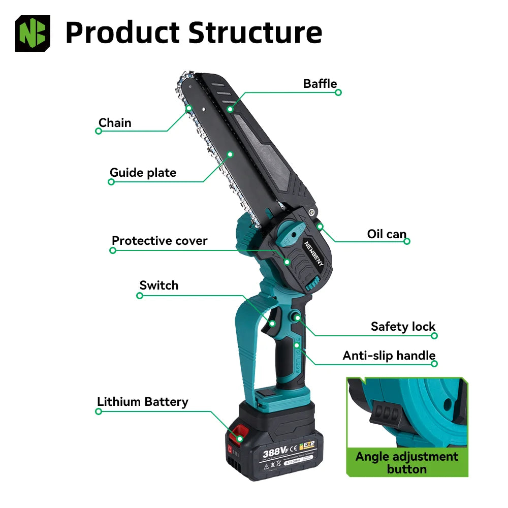 Galingas akumuliatorinis pjūklas