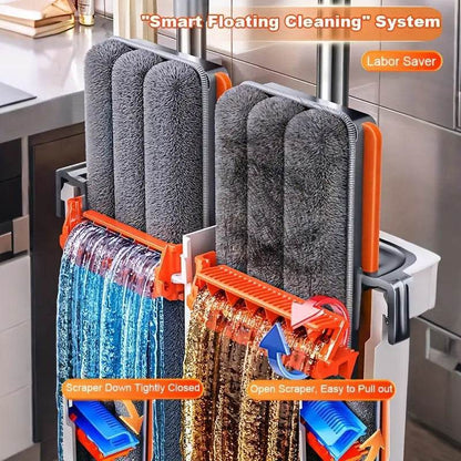 grindų plovimo šluota su dviejų skyrių kibiru