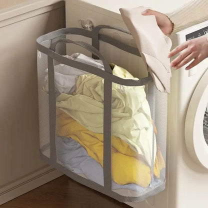 Sulankstomas skalbinių krepšys su rankena